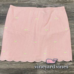 EUC! VINEYARD VINES pink & white stripes with green whale mini skirt size 6